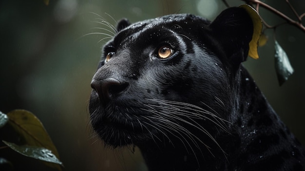 Foto ein schwarzer jaguar schaut in den himmel.