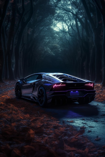 Ein schwarzer Lamborghini im Dunkeln