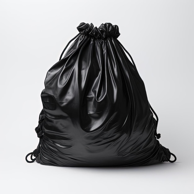 ein schwarzer Müllsack auf weißem Hintergrund