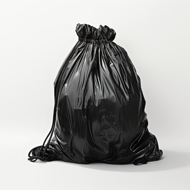 ein schwarzer Müllsack auf weißem Hintergrund