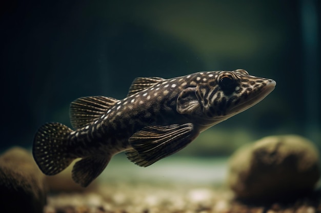 Ein schwarzer natürlicher Pleco-Fisch mit natürlicher Meereskoralle