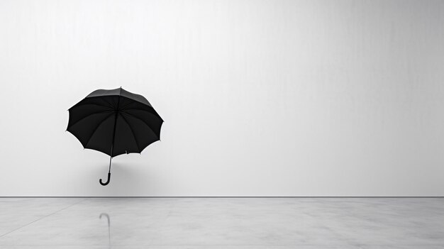 Ein schwarzer Regenschirm hängt an einer weißen Wand