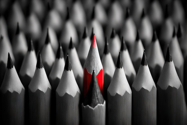 Ein schwarzer Stift umgibt den roten Stift, der die auffälligste Leadership-Individualität darstellt