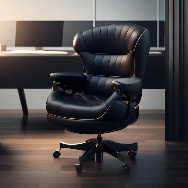 Ein schwarzer Stuhl im Büro mit Innenhintergrund