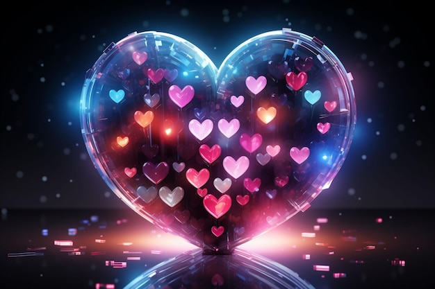 Ein schwarzes Herz mit Lichtern an den Seiten und kleine farbenfrohe Herzen drinnen stehen