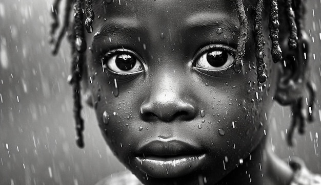 ein schwarzes Kind mit einem schwarzen Gesicht und braunen Augen