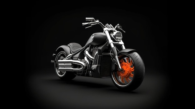 Ein schwarzes Motorrad mit orangefarbenen Flammen auf der Vorderseite.