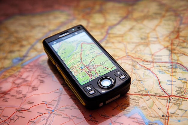Foto ein schwarzes nokia-telefon ist auf einer karte mit einer karte darauf