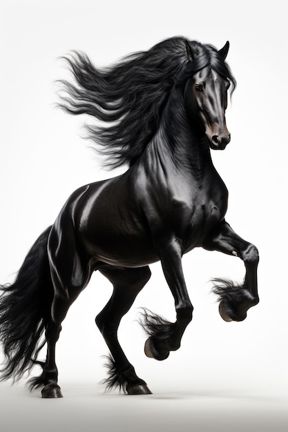Foto ein schwarzes pferd auf weißem hintergrund