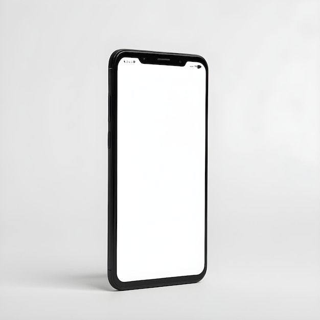 Ein schwarzes Telefon mit weißem Bildschirm und weißem Hintergrund