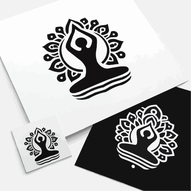 Ein schwarzes Yoga-Logo auf weißem Hintergrund