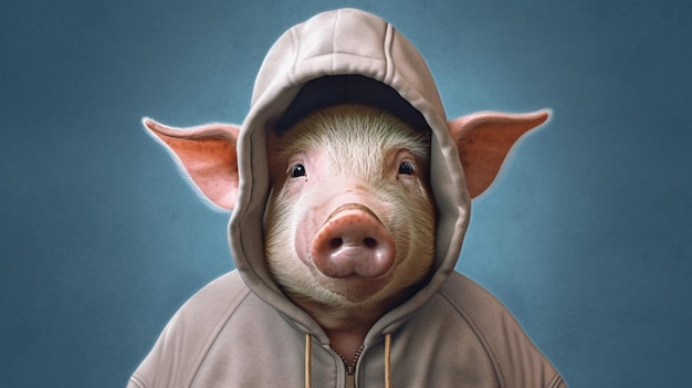 Ein Schwein, das einen Kapuzenpullover trägt