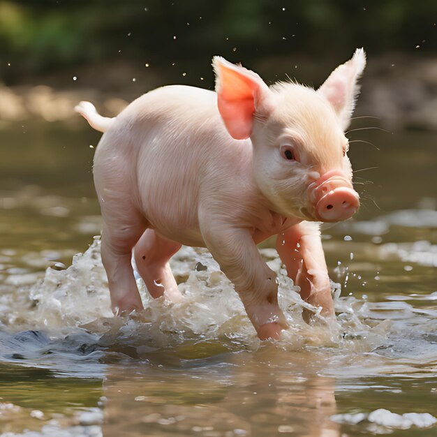 ein Schwein im Wasser mit einem Wasserspritz darin