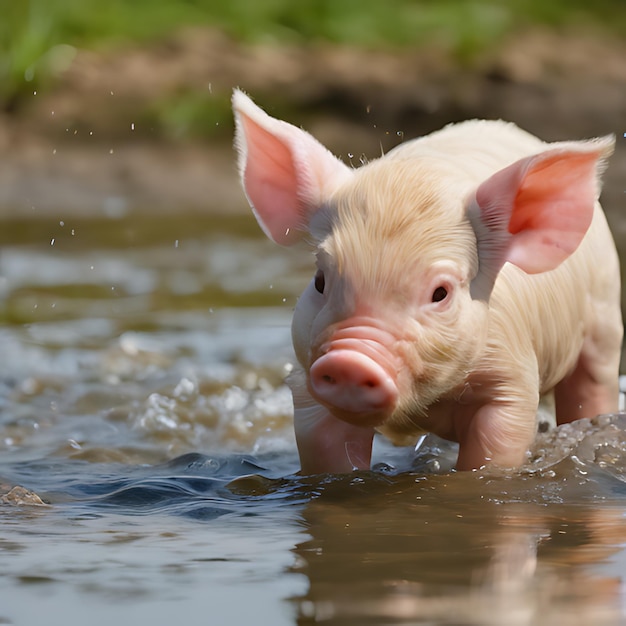 ein Schwein in Wasser mit einem weißen Schwein im Wasser