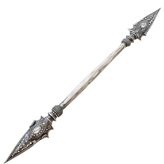 ein Schwert mit einem silbernen Design an der Spitze
