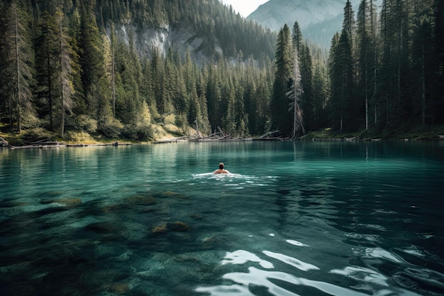 Ein Schwimmer, der durch das kristallklare Wasser gleitet