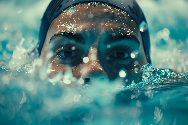 ein Schwimmer schwimmt im Wasser mit den Worten Schnorchel auf dem Gesicht