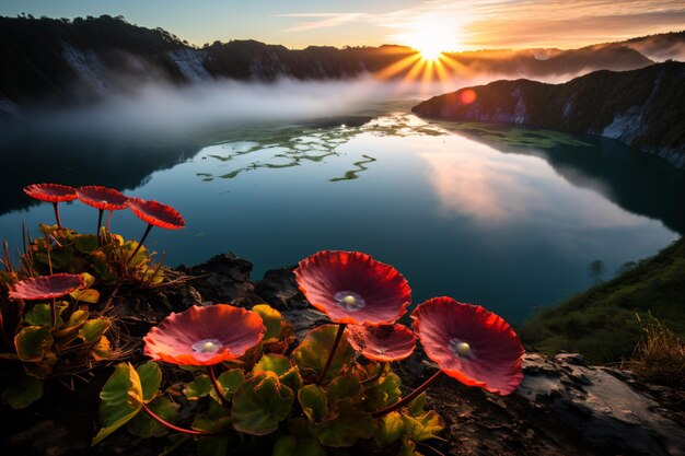 ein See mit einem Blumenstrauß darin