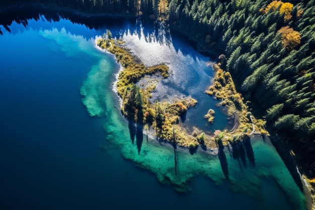 Ein See mit einem Wald im Hintergrund