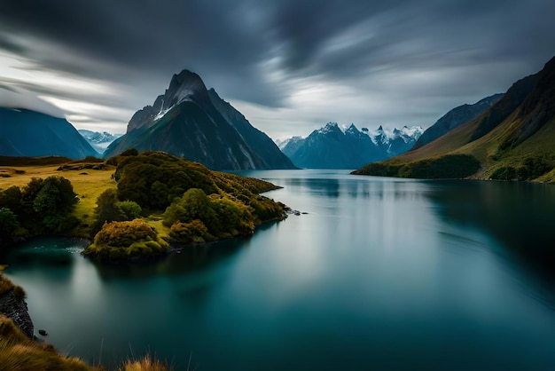 Ein See vor einer Bergkette