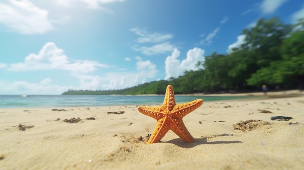 Ein Seestern am Strand mit blauem Himmel im Hintergrund