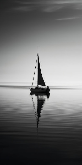 Ein Segelboot auf dem Wasser mit einem grauen Himmel im Hintergrund.