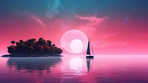 Ein Segelboot auf dem Wasser mit einem Sonnenuntergang im Hintergrund