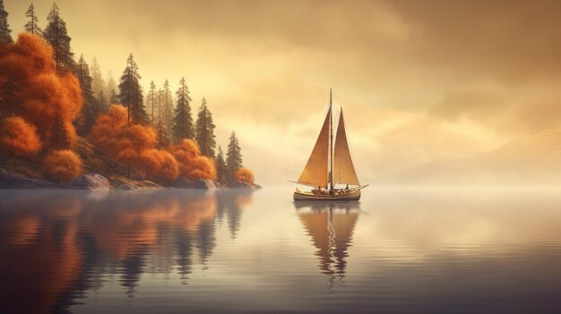 Ein Segelboot gleitet friedlich über einen ruhigen See