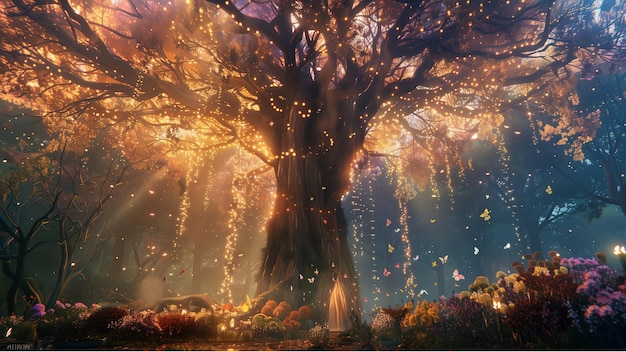 ein sehr stilisierter und phantastischer Baum, der in der Natur nicht realistisch existieren kann