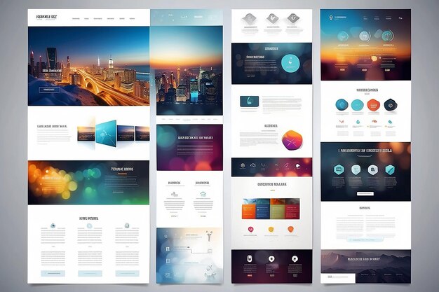 Ein Seiten-Website-Vorlage und verschiedene Header-Designs mit verschwommenen Hintergründen
