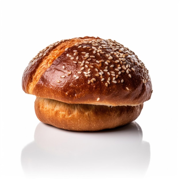 Ein Sesambrötchen mit Sesamkörnern drauf