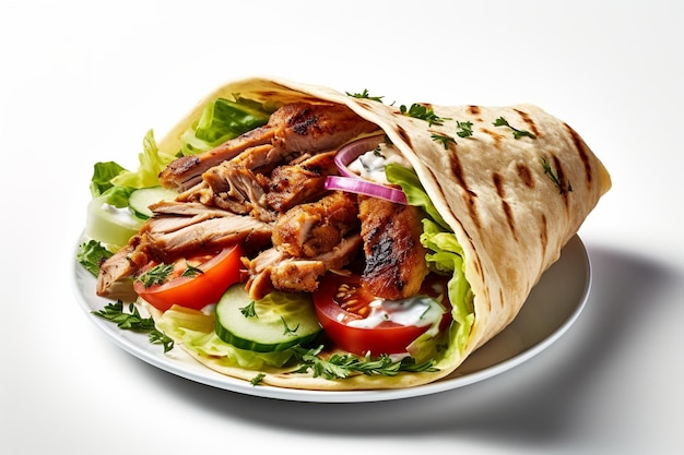 Ein Shawarma mit Fleisch und Gemüse auf einem Teller