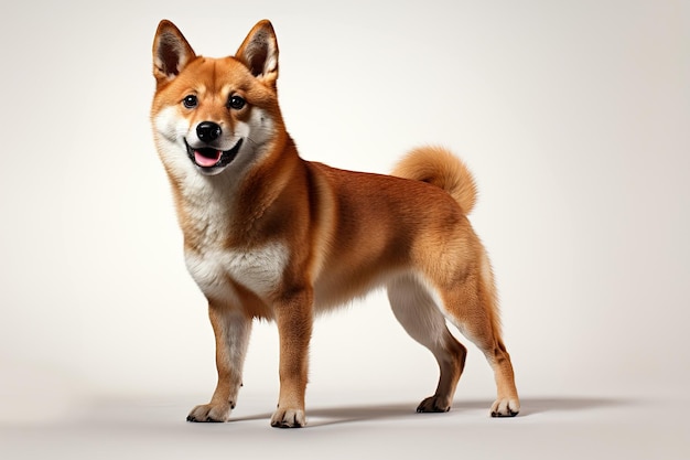 ein Shiba, der auf einem isolierten weißen Hintergrund steht