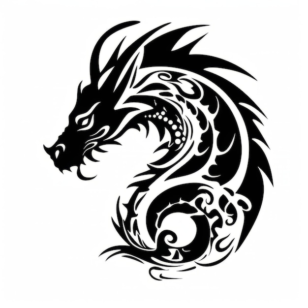 Ein Silhouette-Drachen-Tattoo-Design auf weißem Hintergrund