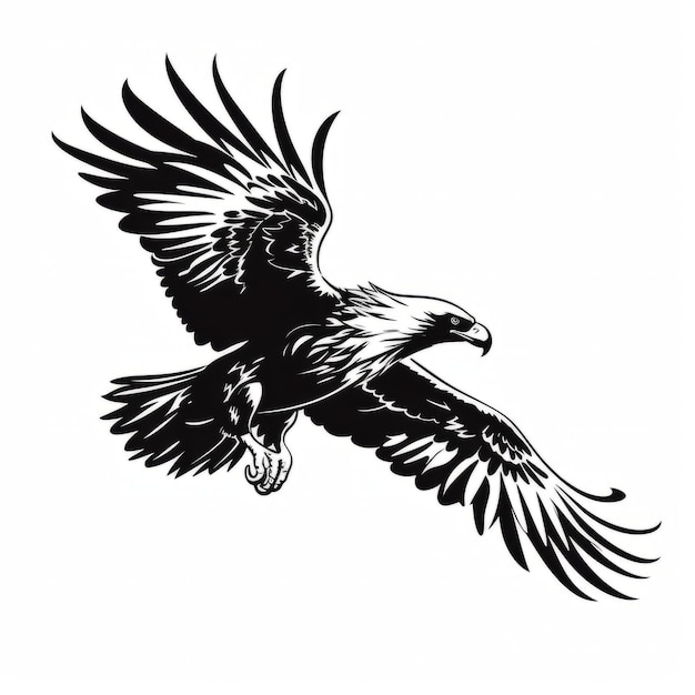 Ein Silhouette eines schwarz-weißen Adlers, der mit ausgebreiteten Flügeln fliegt
