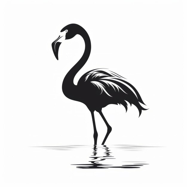Ein Silhouette eines schwarz-weißen Flamingos, der im Wasser steht