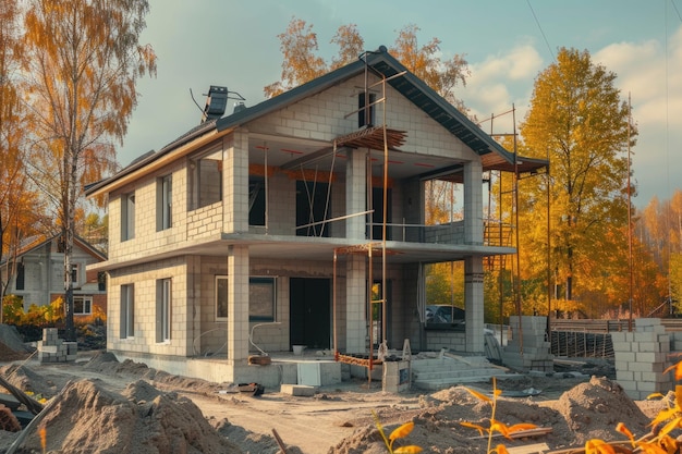 Foto ein silikatblockhaus in einem sommerhaus bauen