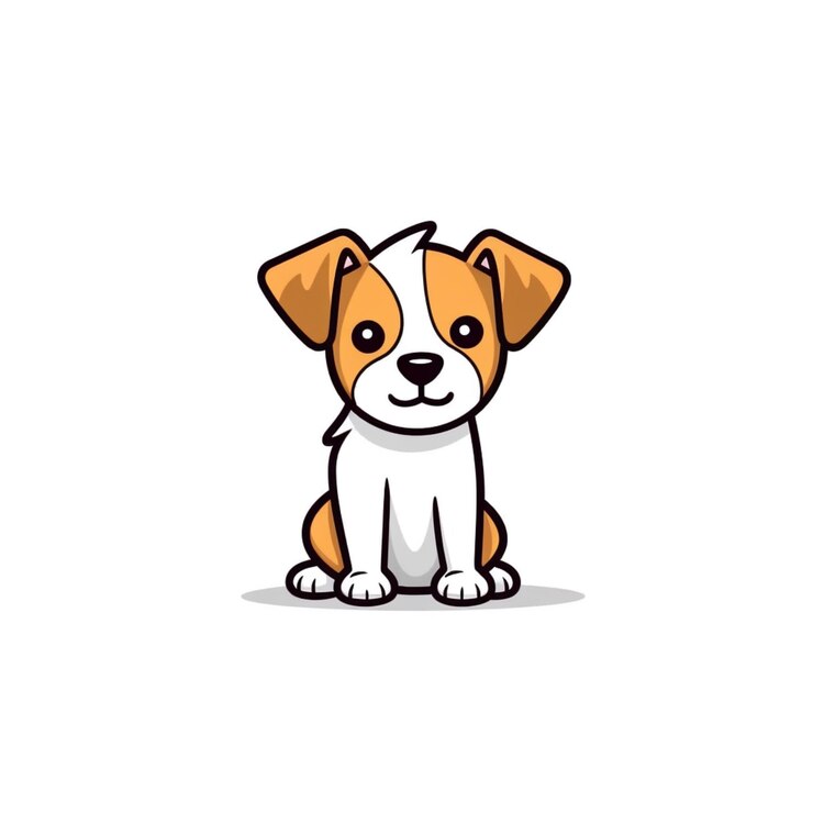 Foto ein sitzender cartoon-hund mit generativer ki auf weißem hintergrund