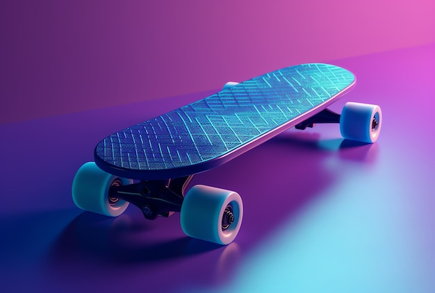 Ein Skateboard mit blauen und violetten Linien darauf