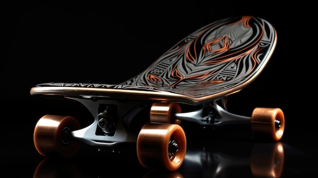 ein Skateboard mit einem Design an der Unterseite.