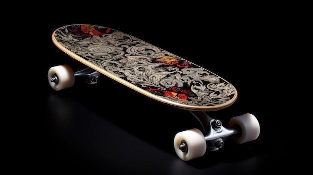 ein Skateboard mit einem Design eines Designs an der Unterseite.