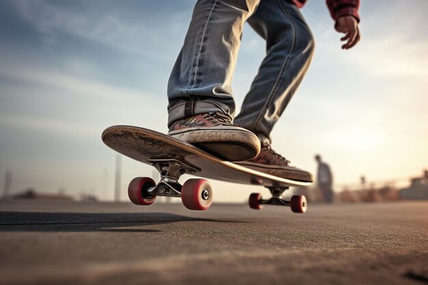 Ein Skateboarder fährt auf einem Skateboard