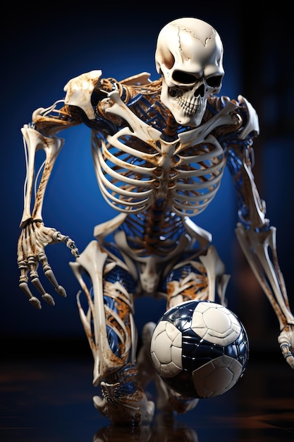 ein Skelett mit einem Fußball
