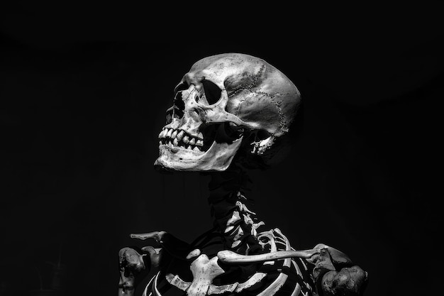 Ein Skelett wird auf einem Schwarz-Weiß-Foto gezeigt