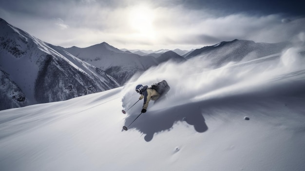 Ein Skifahrer fährt einen schneebedeckten Berg hinunter.