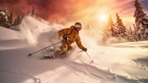 Ein Skifahrer steigt von einem Berg ab