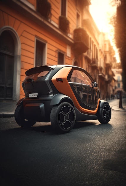 Ein smartes Auto wird in einer urbanen Umgebung gezeigt.