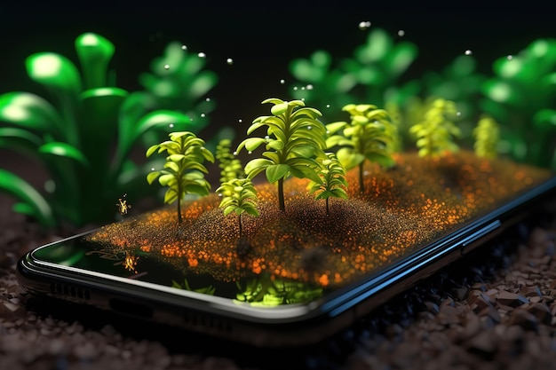 Ein Smartphone mit isolierten PflanzenGenerative KI