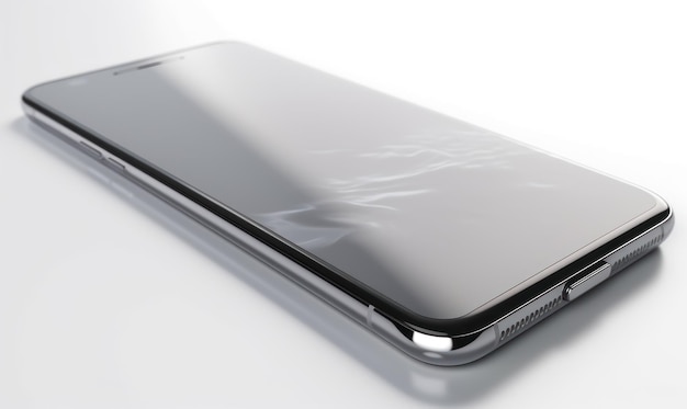 Ein Smartphone mit schwarzem Bildschirm und weißem Hintergrund.