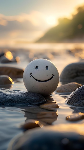 Ein Smiley-Ball, der im Wasser schwebt